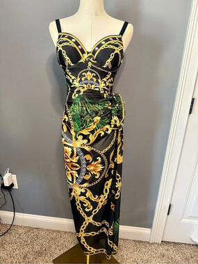 Designer inspired One-Piece Swimsuit & Sarong - Small Like New